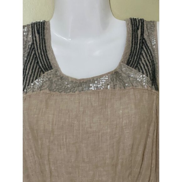 Loft Womens Linen Blend Dress Sz 4 Sleeveless Beige Romper Sequin Vacation - Picture 8 of 11